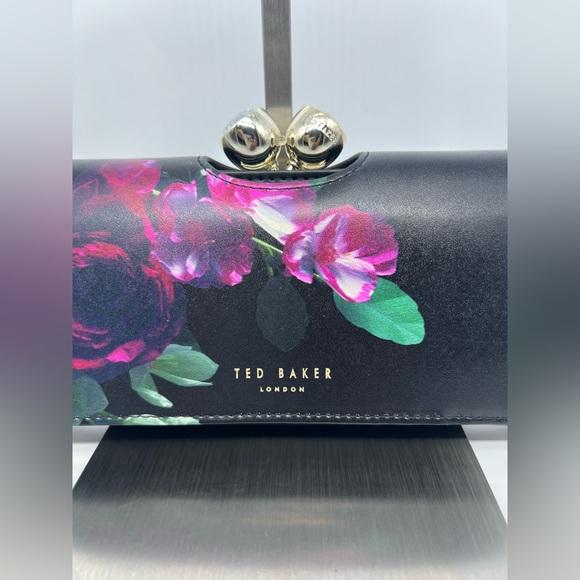 NWT TED BAKER WXL Allora Floral Printed Bobble Black Leather Purse Wallet WOC - Picture 7 of 15